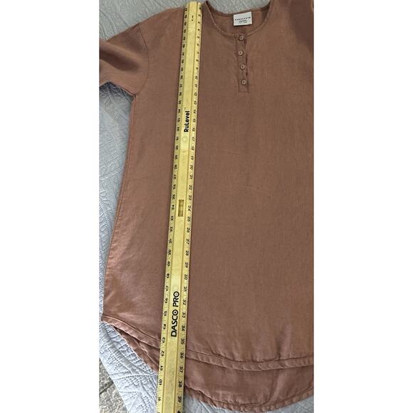 Parachute Sz L Linen Salmon Henley LS Curve Bottom Dress Bohemian Lagen Look - Picture 7 of 8